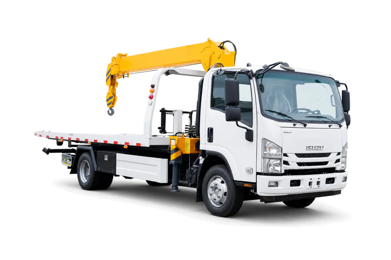 Flatbed Wrecker with Crane, original vehicle layout view